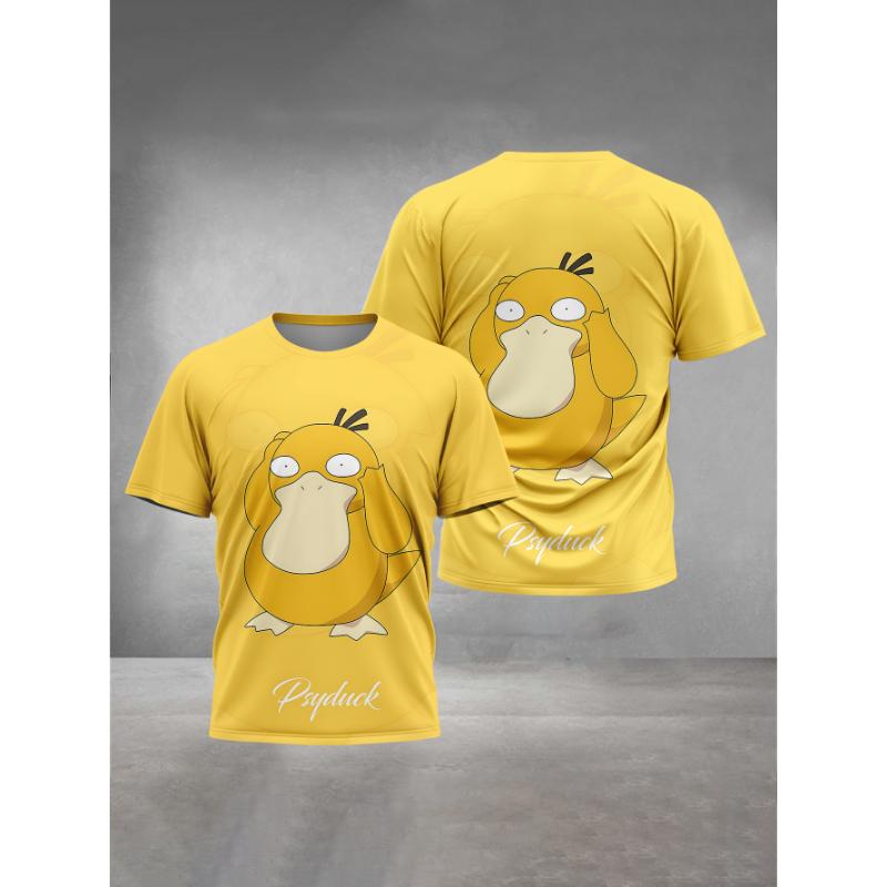 Cartoon P-psyducks Pokemons Print Kinder Damen Kurzarm T-Shirt Rundhals Sommer Casual T-Shirt Herren T-Shirt Tops