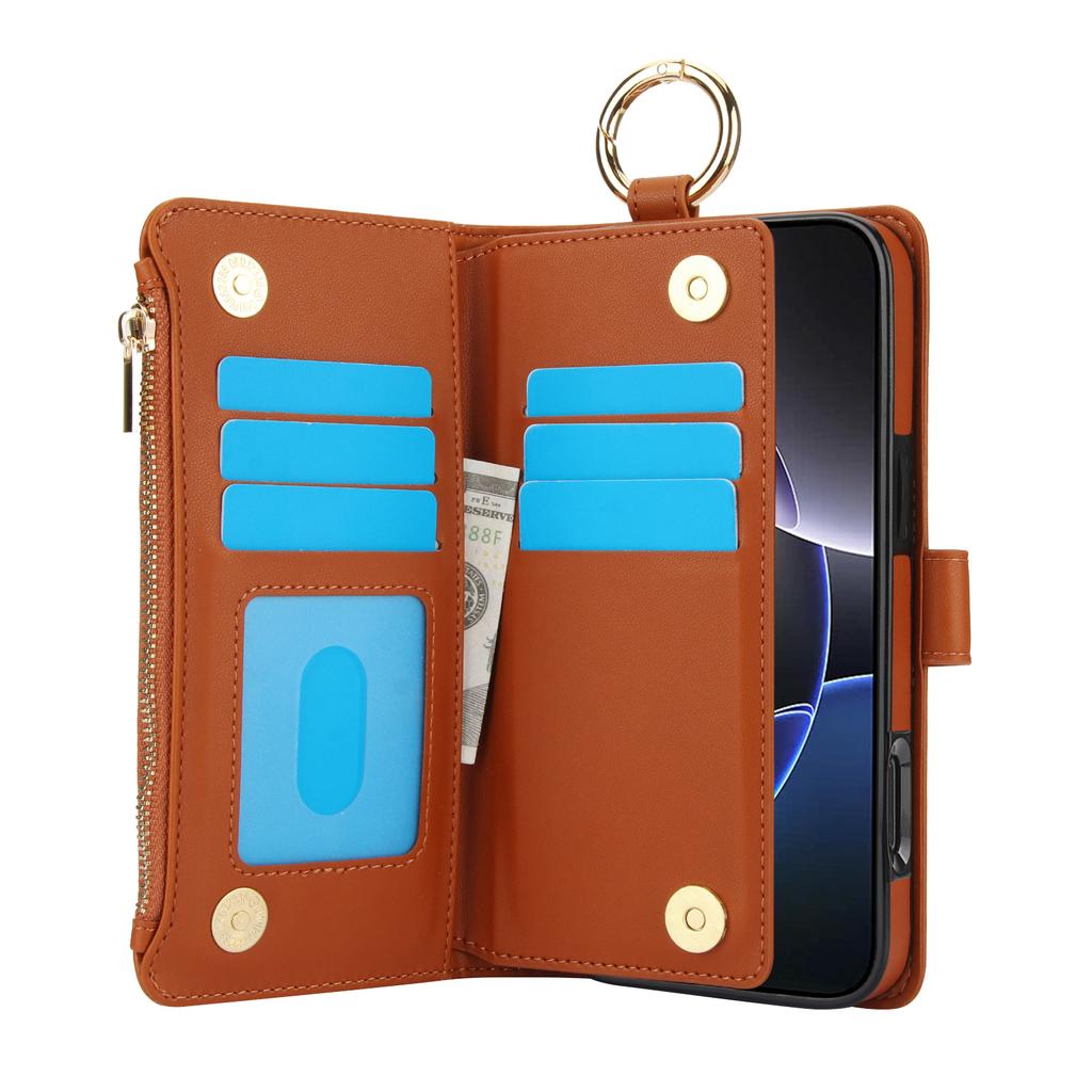 Kartenfächer Reißverschluss Leder Brieftasche Hülle Klapphandyhülle für IPhone 16 15 14 13 12 11 Pro Max Plus Promax 16e Ring Lanyard Geldbörse