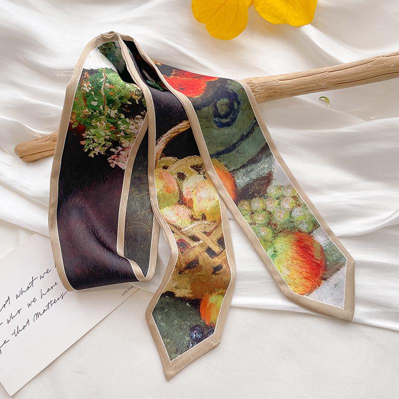 

Осенне-зимний корейский маленький квадратный шарф из искусственного шелка: Универсальный, профессиональный аксессуар для бизнеса или бортпроводника с дизайном масляной живописи. 130x7 cm