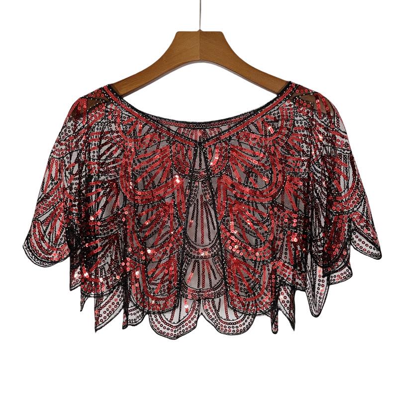 

Универсальная кружевная шаль с бисером, сетчатая, с пайетками, короткий вечерний болеро-кардиган чёрный/красный