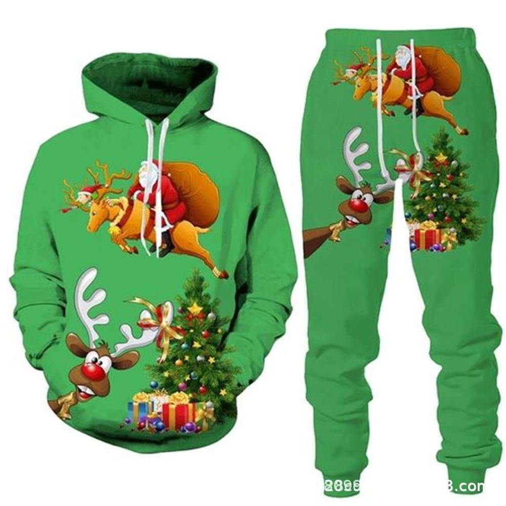 2024 Herbst-Winter 3D-Druck Herren Weihnachts-Kapuzenpullover Sweatshirt Set