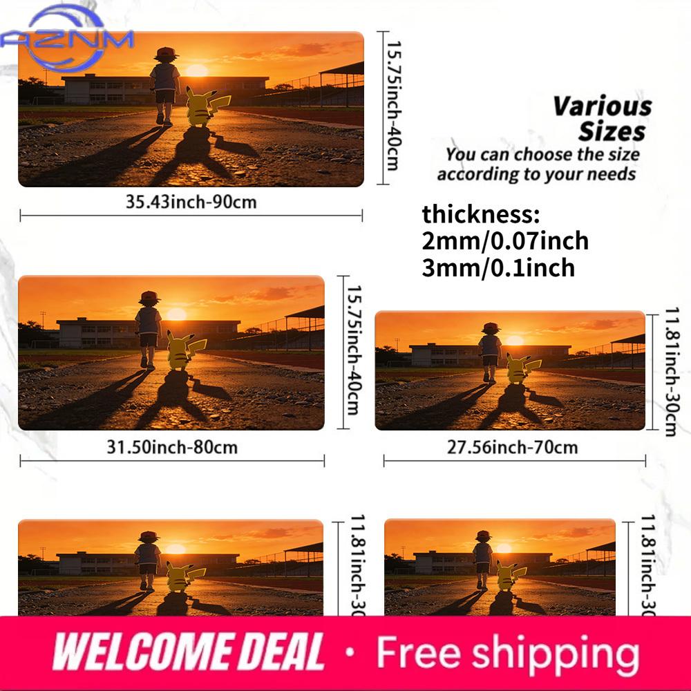 Pokemon Ash  Pikachu Sunset Walk Gaming Mouse Pad NonSlip Desk Mat 30x80x0.2cm