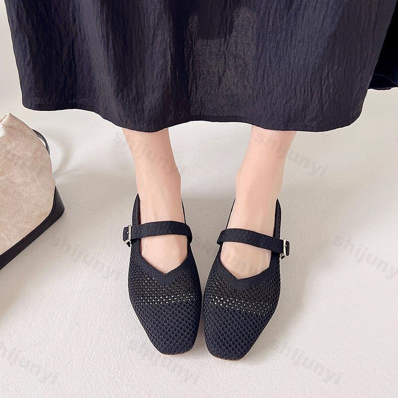 Fashion Women's Fly Weave Mesh Shoes Summer New Breathable Soft Sole Slip on Casual Shoes Lightweight Comfortable Buckle Strap Low Heels