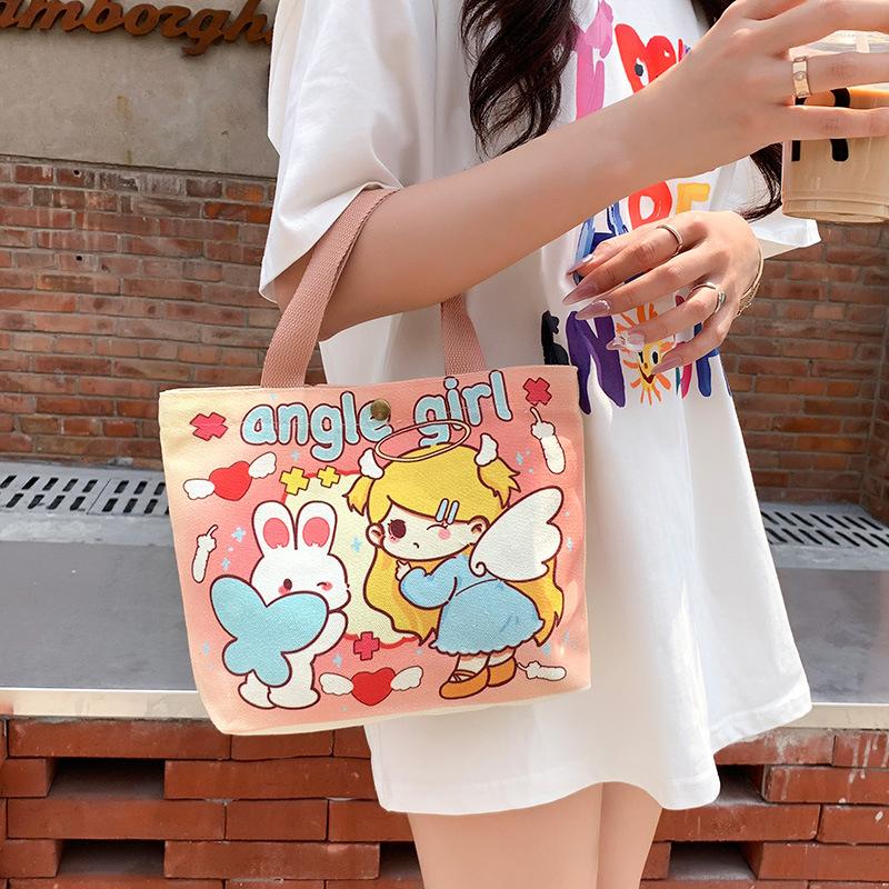 Canvas Tote Bag Cute Storage Bag Large Capacity Mini Handbags Portable Cartoon Print Lunch Bag