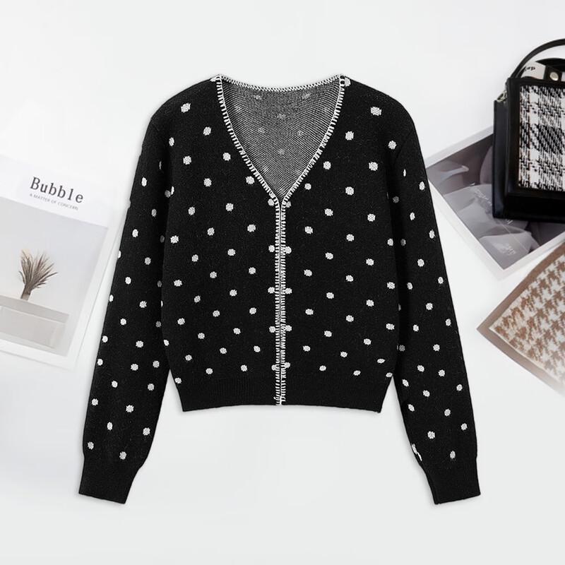 

Women s V-Neck Polka Dot Short Knitted Cardigan One Size