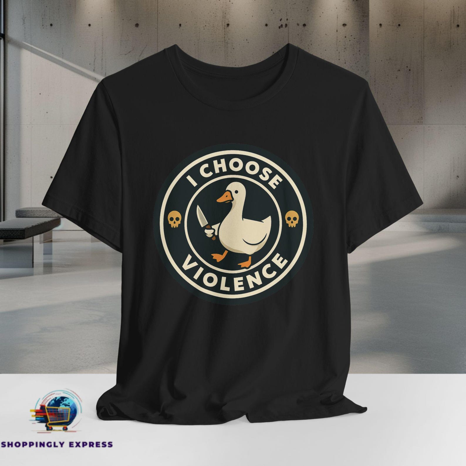 I Choose Violence Duck T-Shirt | Funny Knife Duck Meme Shirt | Dark Humor Bird Apparel | Bella Canvas XS to 5XL L