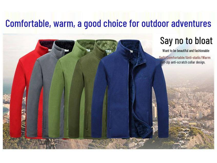 Men's Thick Velvet Fleece Stand-Up Collar Cardigan Jacket