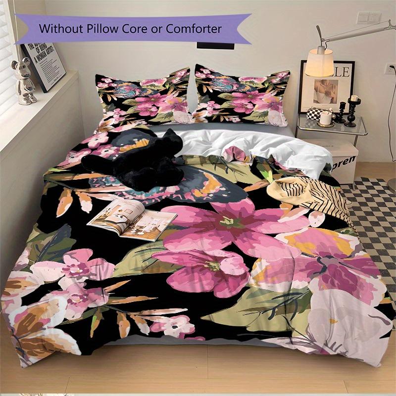 Set Lenzuola con Motivo Floreale 3 Pezzi, Adatto per la Decorazione della Camera da Letto, (Include 1 Copripiumino e 2 Federe, Piumone Non Incluso) yy250822136