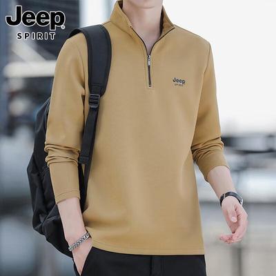JEEP SPIRIT Men's Quarter-Zip Stand Collar Pullover
