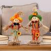 Outdoor Halloween Yard Ornaments Standing Fall Scarecrow Decoration, Rustic Thanksgiving Ornament Porch Decor with Clothes Hat for Autumn Harvest Home