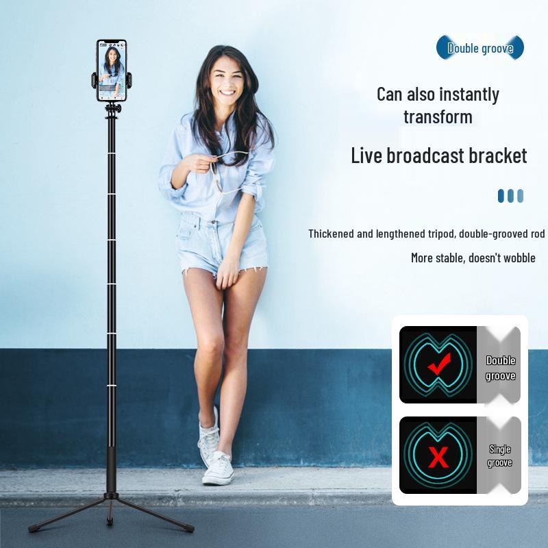 1.7m Aluminum Alloy Extendable Selfie Stick with Fill Light for Travel, Photography, Live Streaming & Tripod.