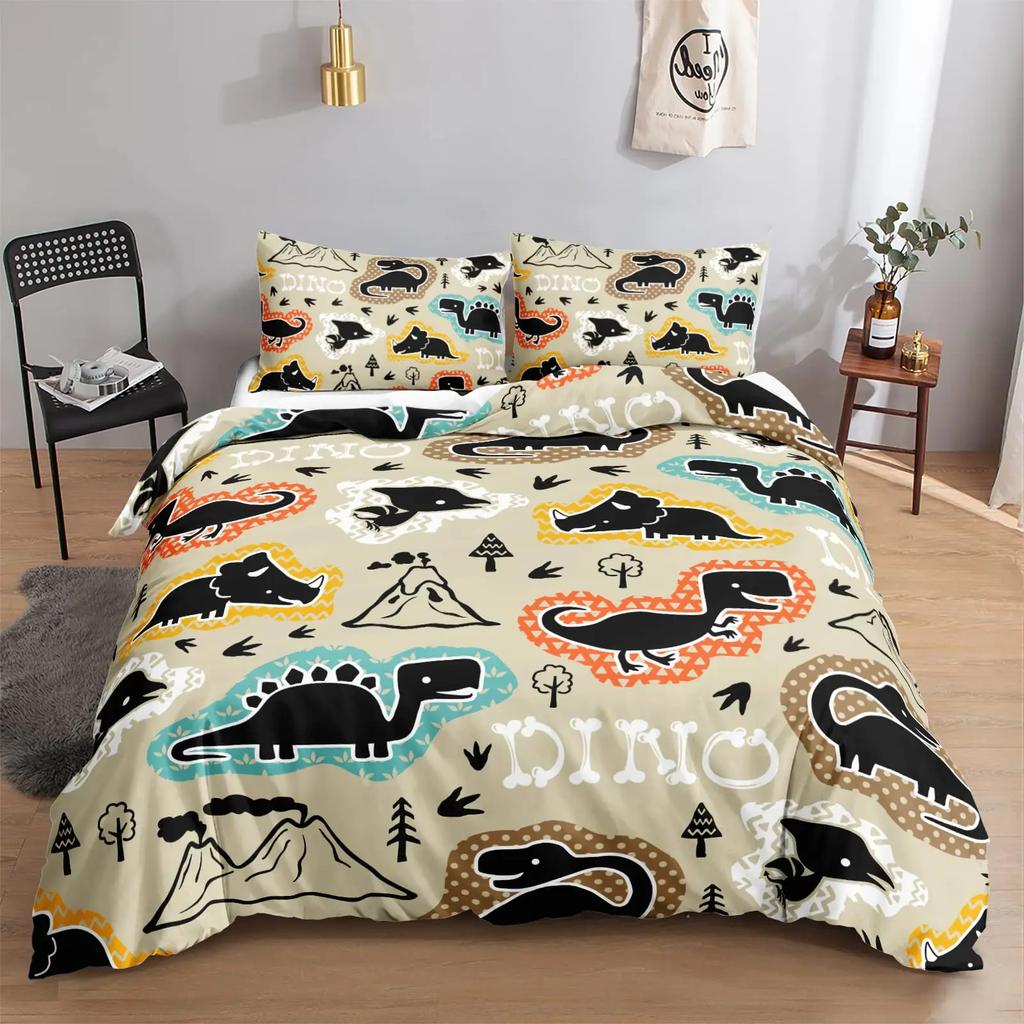 Dinosaurier Bettbezug Set Cartoon Niedlich Bettbezug Junge Bettwäsche Dino Bettdeckenbezug Sets Weich Dinosaurier Tier Teenager Schlafzimmer 3tlg.