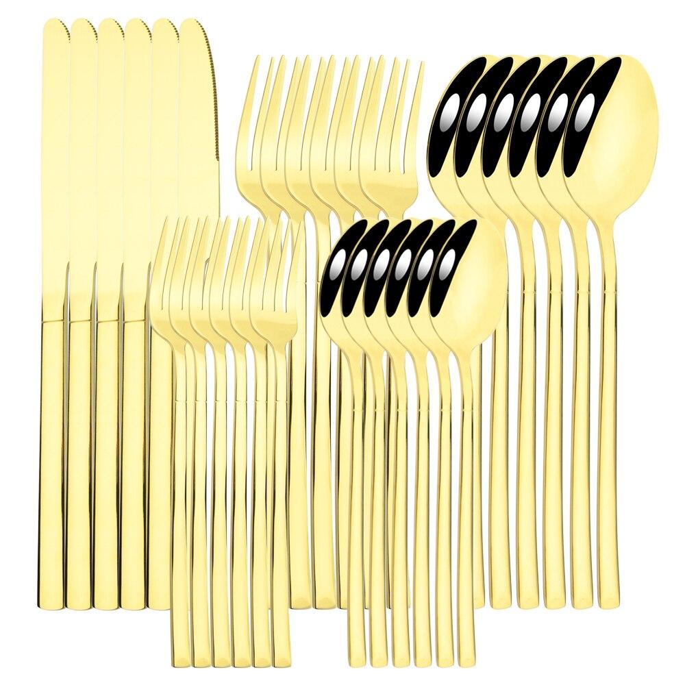 30pcs Black Gold Western Dinnerware Set Stainless Steel Cutlery Set Knife Dessert Fork Spoon Tableware Set Flatware Silverware