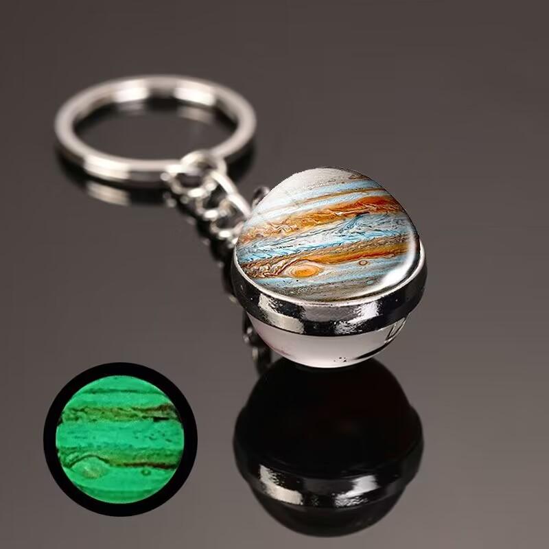 Glow In The Dark Solar System Planet Key Chain Nebula Luminous Key Ring Moon, Earth, Sun, Double-sided Glass Ball, Keychain Gift
