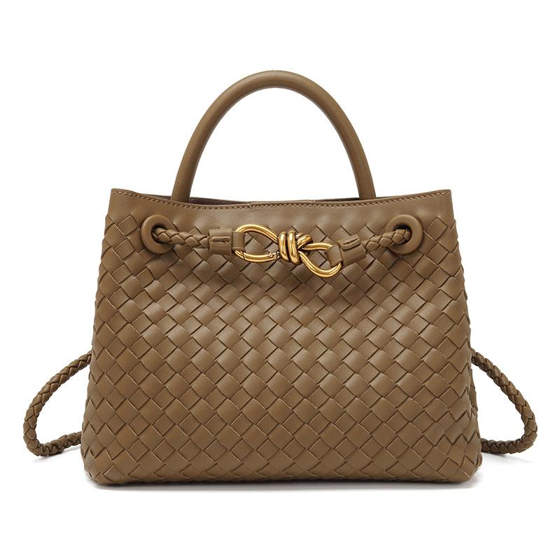 VeraBags Niche Design Nieuwe Metalen Touwgesp Gevlochten Draagtas Schoudertas Draagbare Messenger Retro Alles-match Eenvoudige Dames Tas 25cm*9cm*19cm