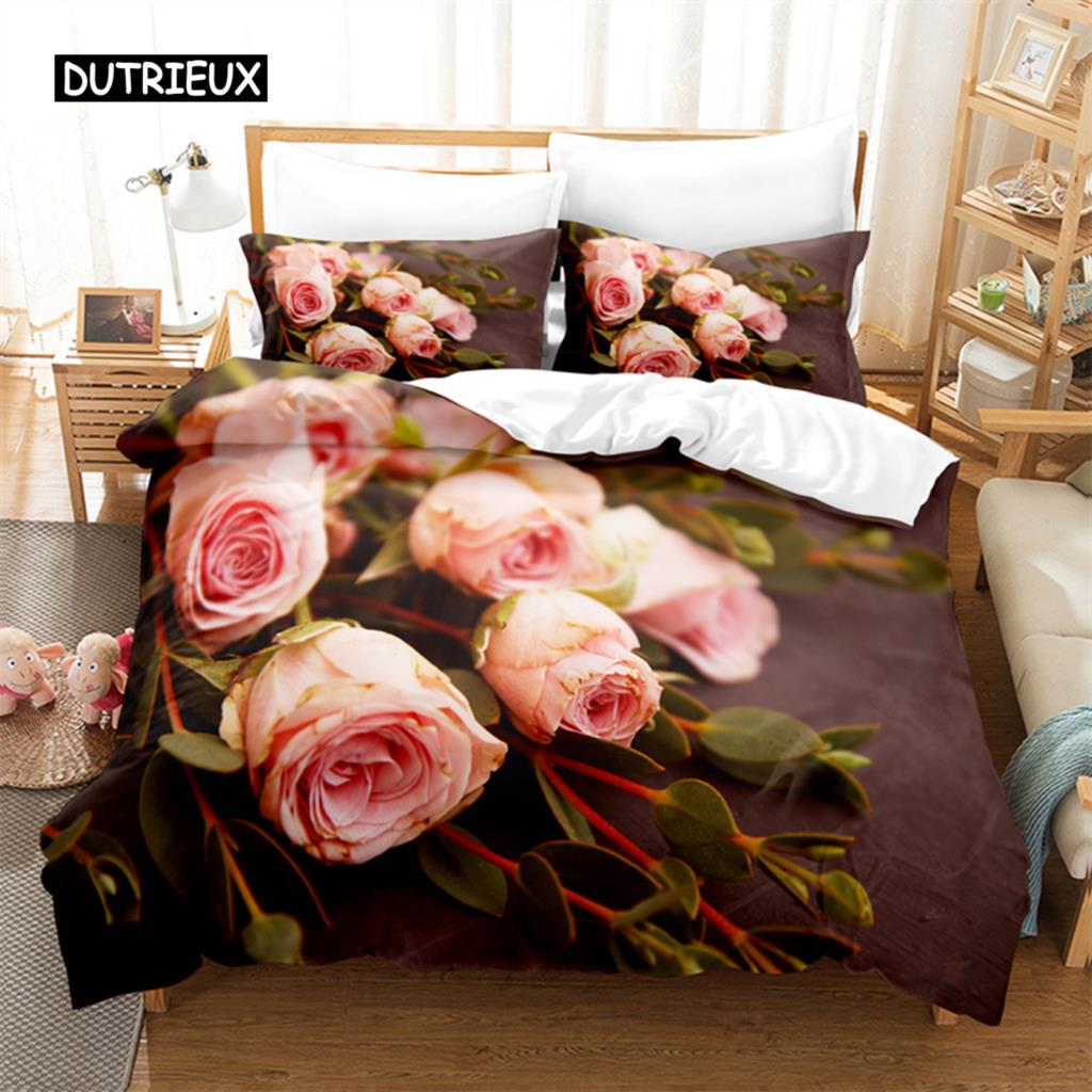 Pink Roses Bedding Set Duvet Cover Set 3d Bedding Digital Printing Bed Linen Queen Size Bedding Set Fashion Design