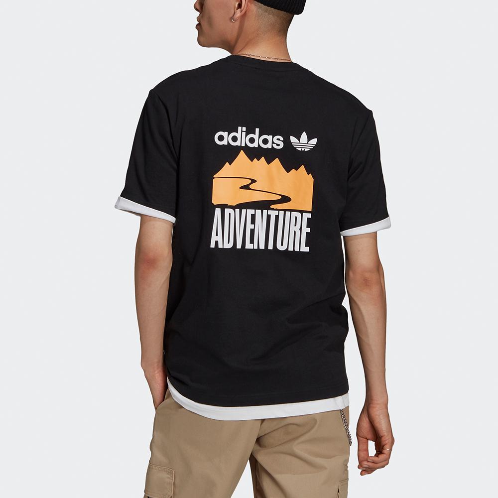 adidas Originals Trefoil Adv Mnt Back Tee Casual Printed Round Neck Short Sleeve T-Shirt Men Tops Black GN2367