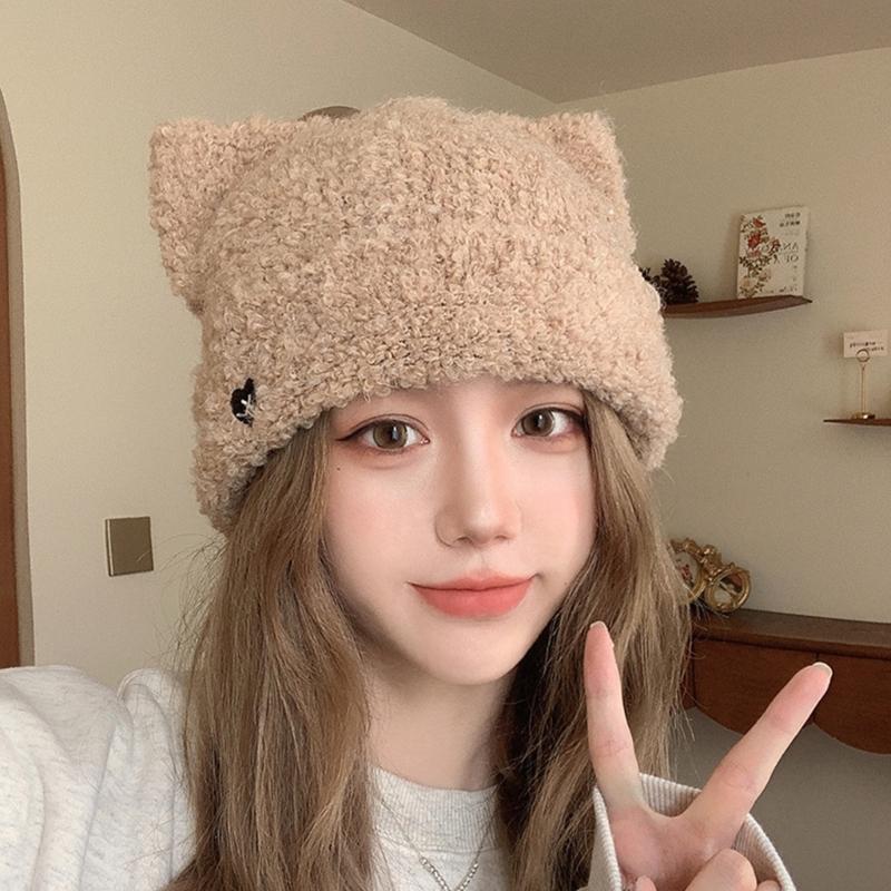 Winter Cute Cat Ear Plush Hat Warm Beanie Winter Pullover Caps for Womens Girls