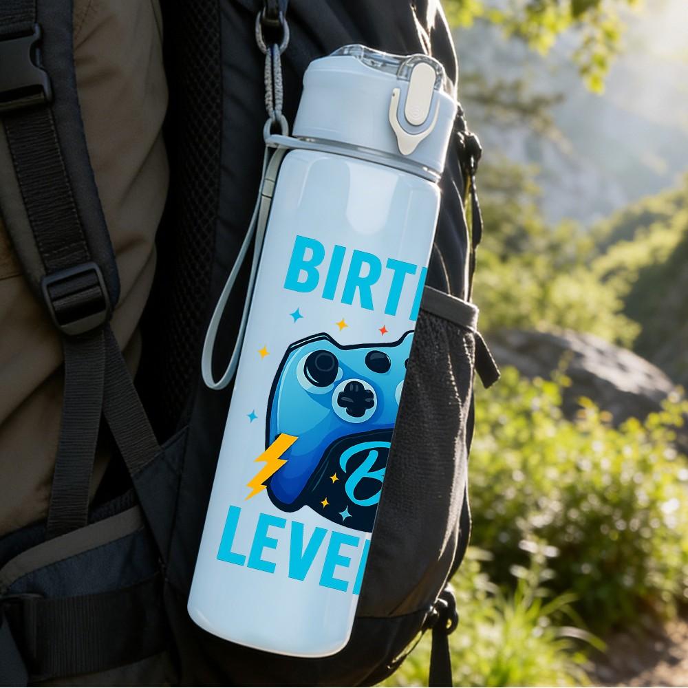 1PC Birthday Boy Level Up Game Pad 750ml Color Plastic Sports Water Bottle Leakproof Flip Straw Lid Suitable for Sports Office Home Use