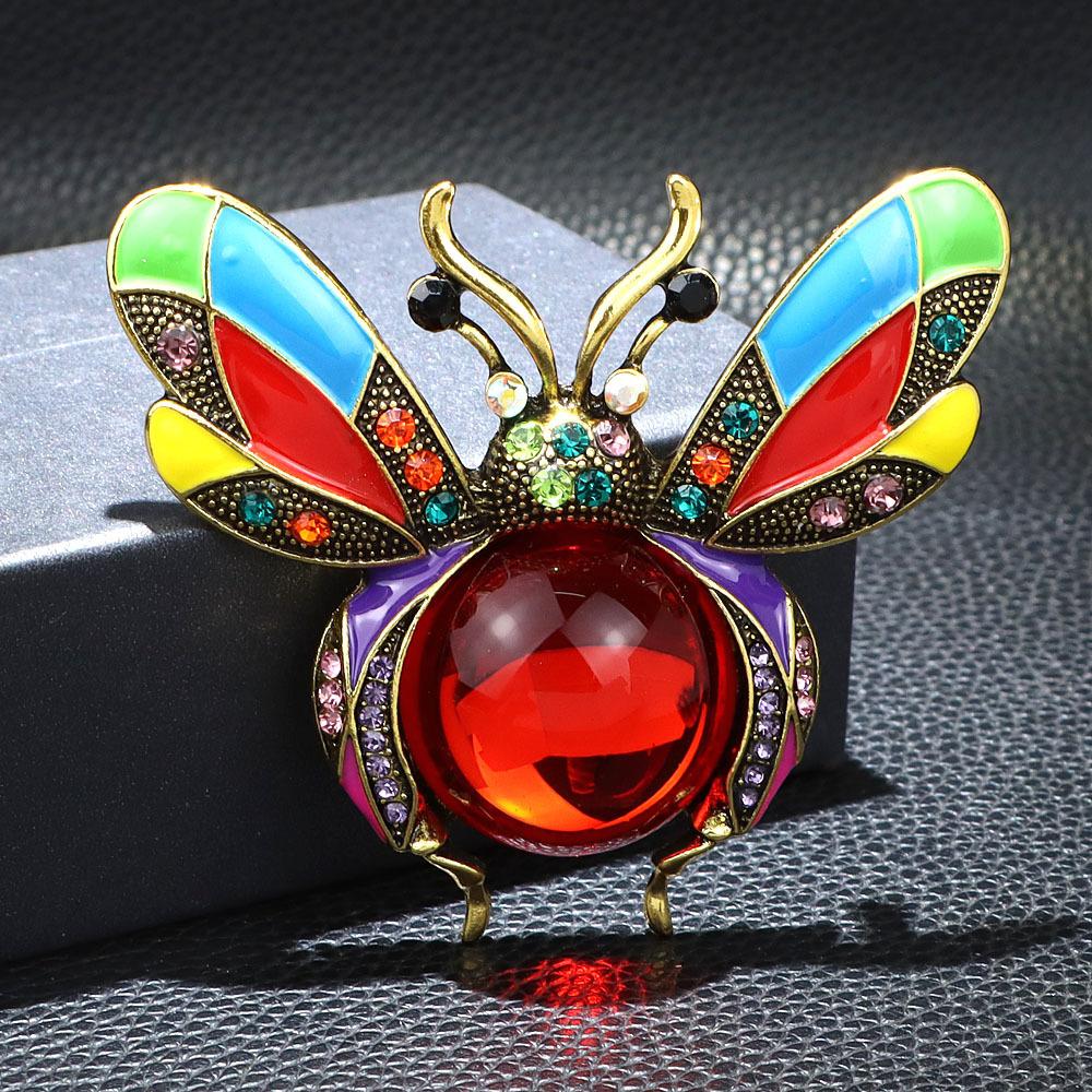Blucome Rhinestone Bee Brooches For Women Large Enamel Vintage Fashion Insect Pin 4 Colors Available High Quality