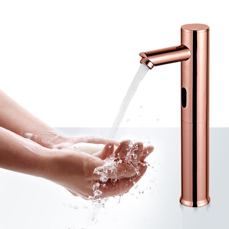 Sensor Basin Faucet Gold Bathroom Brass Rose Gold Sink Mixer Decked DC or AC Sink Mixer
