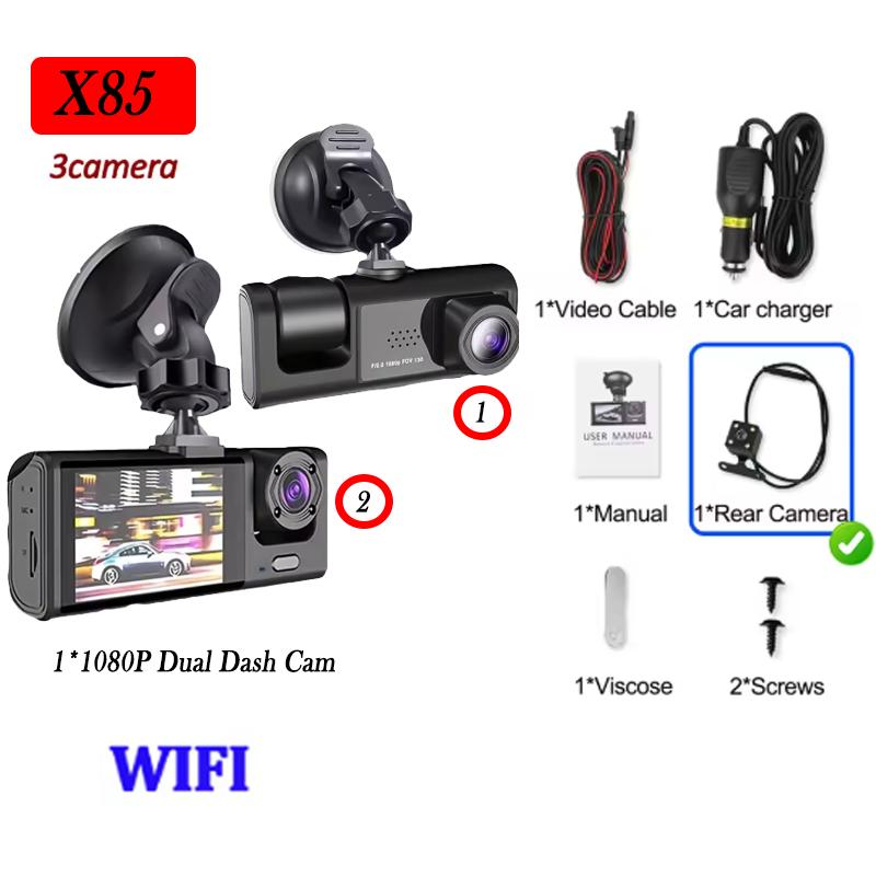 3 Cameras Car DVR Wifi 1080P Inside Vehicle Dash Cam Three Way Camera DVRs Recorder Video Registrator Mini Dashcam Camcorder
