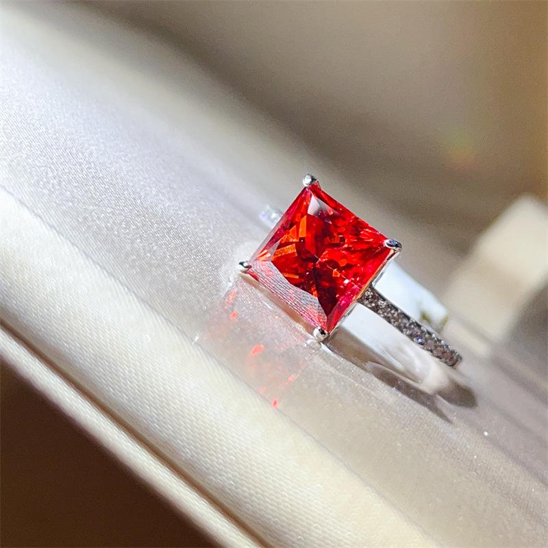 Red Princess Square 5-Carat Moissanite Ring: Elegant European & American Style for Women