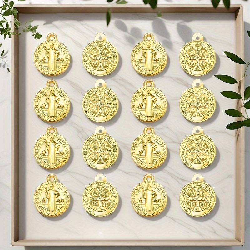 10 Piezas Medallas de San Benito Dijes Metal de Aleación San Benito Protección Desde DIY Joyería para Mujeres Hombres Fabricación de Regalos Llavero Colgante
