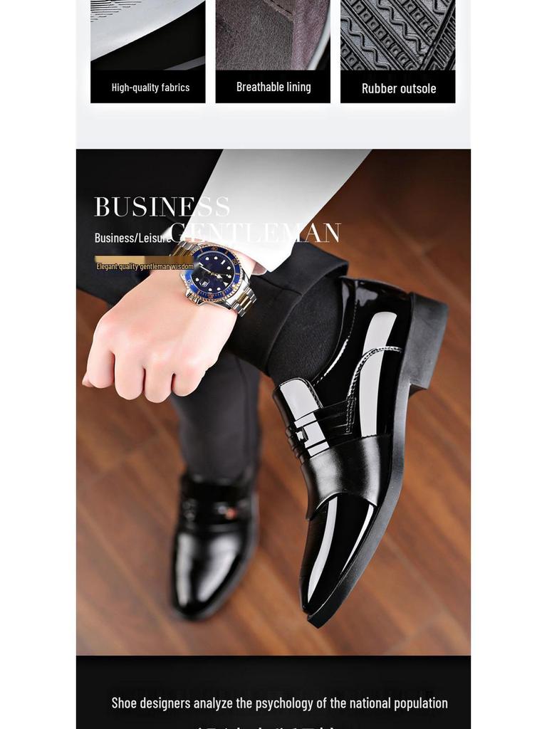 Men's Spring Breathable Leather Shoes - Business Casual, British Style, High-End Pointed Toe for Formal or Wedding Occasions.