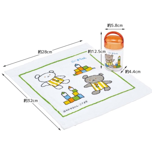 Skater Antibacterial Hand Towel Set with Case, Little Bear Design, Made in Japan, 32 x 30.5 cm, OA5AG-A