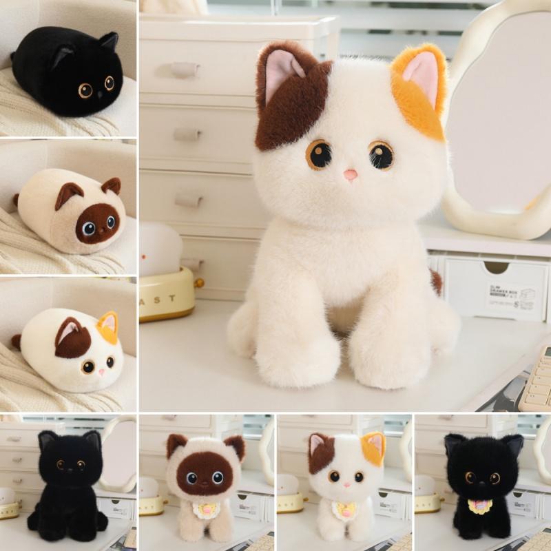 Kawaii Round Cat Plush Toy Soft Stuffed Animal Black Cat Plush Kitten Doll Pillow Gift for Girls Kids Children Home Decoration