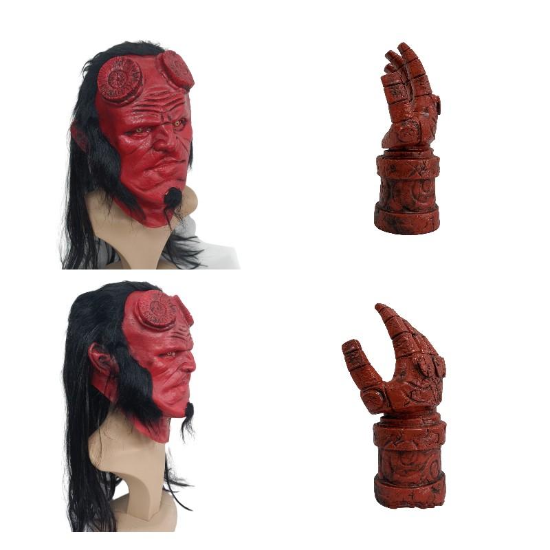 Hellboy Mask Latex Gloves Halloween Terror Props Creativity Party Accessory Cos