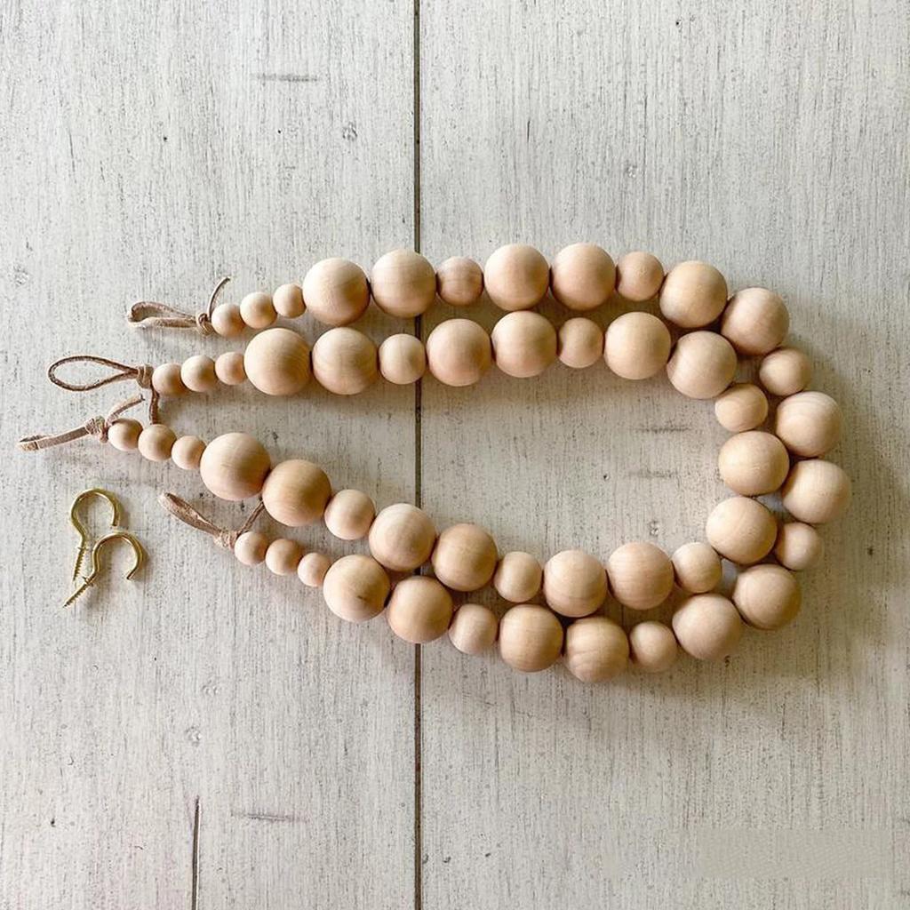 Curtain Tiebacks, Set Of 2 Curtain Holdbacks, Boho Curtain Tie Backs, Curtain Holders For Drapes, Natural Wood Bead Curtain Ties, Brass Hooks Included