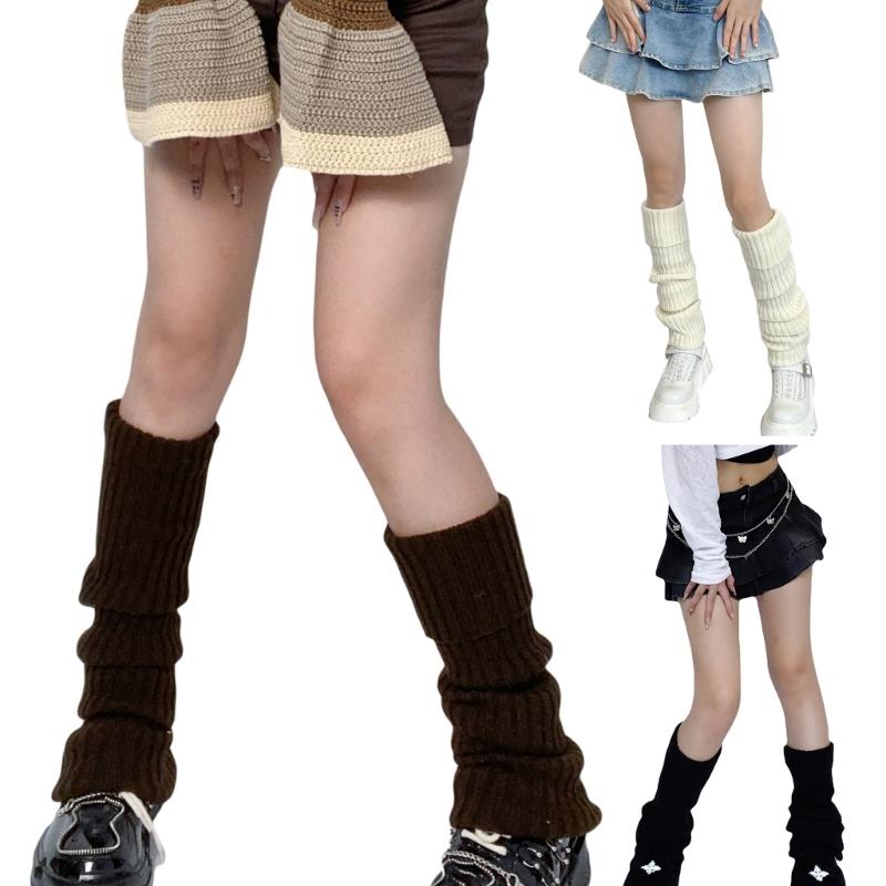 Dames Winter Herfst Dik Geribbelde Gebreide Beenwarmers Harajuku Effen Kleur Japanse Stijl Voetbedekking Dij Hoge Sokken
