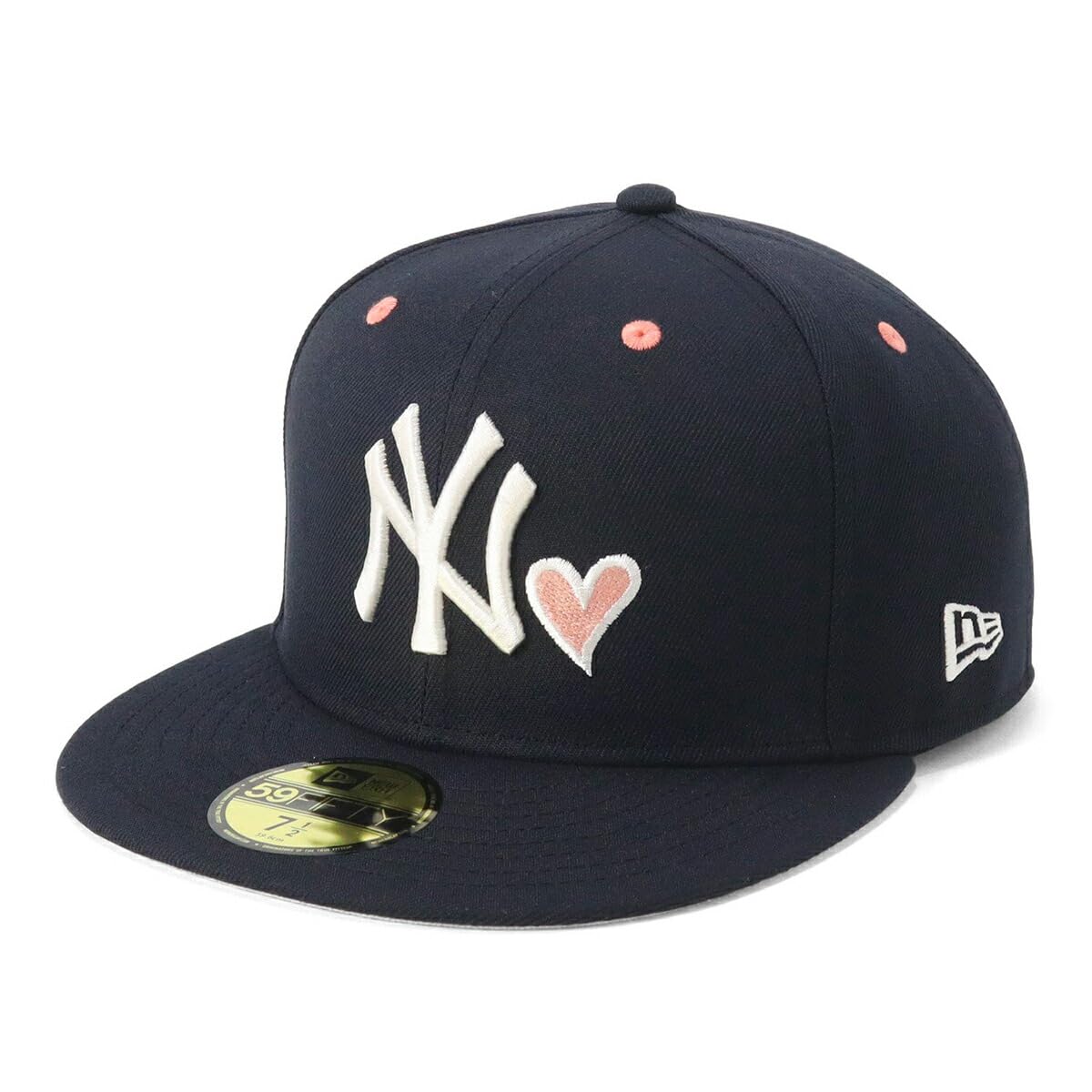 

New Era 59FIFTY Cap MLB New York Yankees NY Navy Heart UNDER VISOR ONSPOTZ Exclusive and 5950 Straight Flat Visor BB Cap with Deep UV Trendy