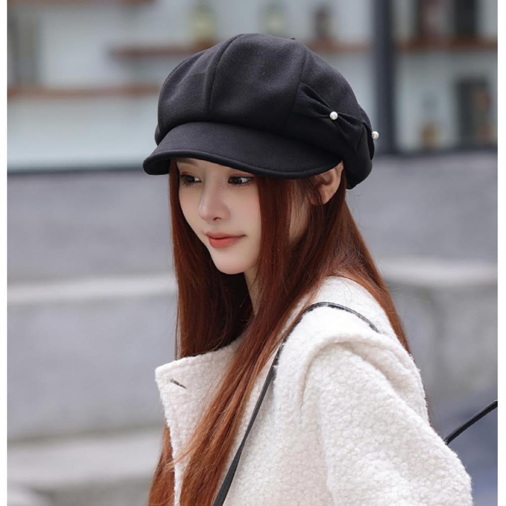 Hunting UV Slimming Stylish [Qzkouma] Casquette, Autumn/Winter Hat, Women's Cap, Warm, Windproof, Protection, Effect, ZUHB-810 (Black)