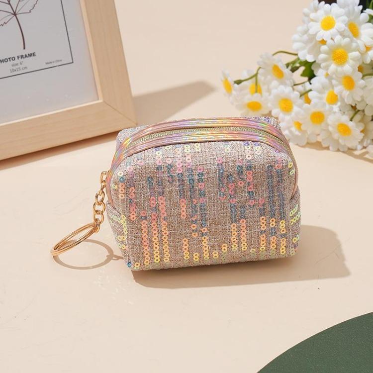Embroidered Sequin Cute Zero Wallet Coin Purse Earphones Lipstick Organizer Bag Pendant with Keychain Kids Cute Purse Mini Purse