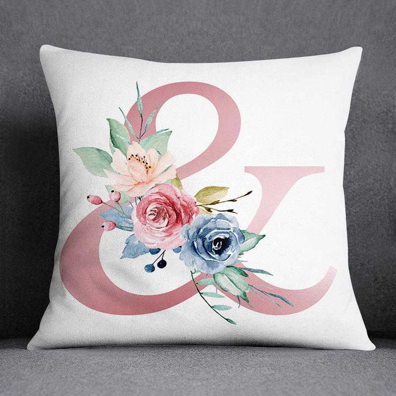 Floral Alphabet Pattern Decorative Pillowcase Square Pillowcase Home Office Decorative Cushion Cover