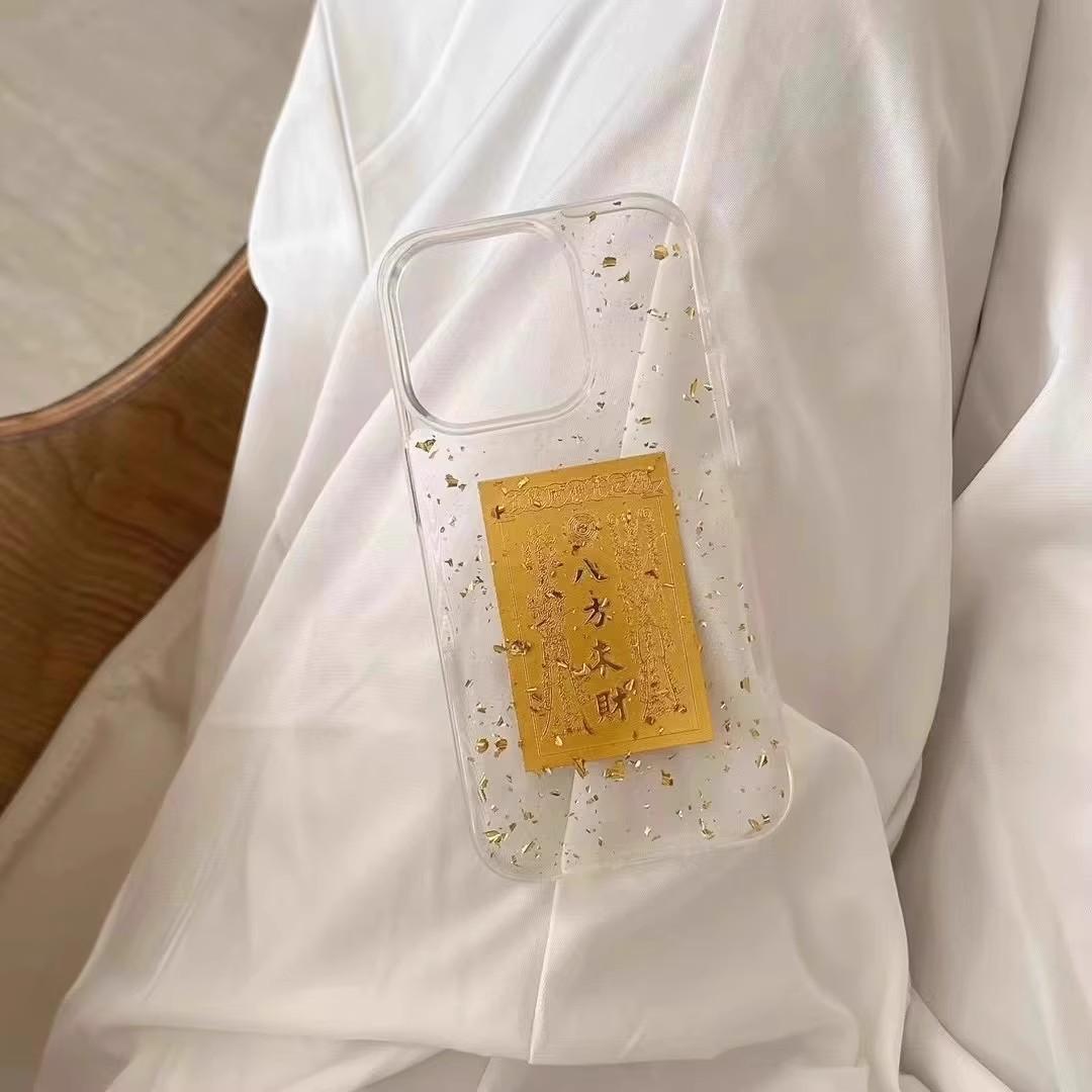 

Подходит для iPhone16proMax Золотая фольга Капля клея Ежедневный Золотой чехол для телефона Apple 15 Прозрачный Текст 14 Противоударный iPhone11proMax