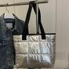 Puffer Tragetasche Damen Gesteppte Schultertasche Glänzende Puffige Handtasche Leichtgewichtige Geldbörse mit Reißverschluss für Arbeit Reisen Fitnessstudio Einkaufen