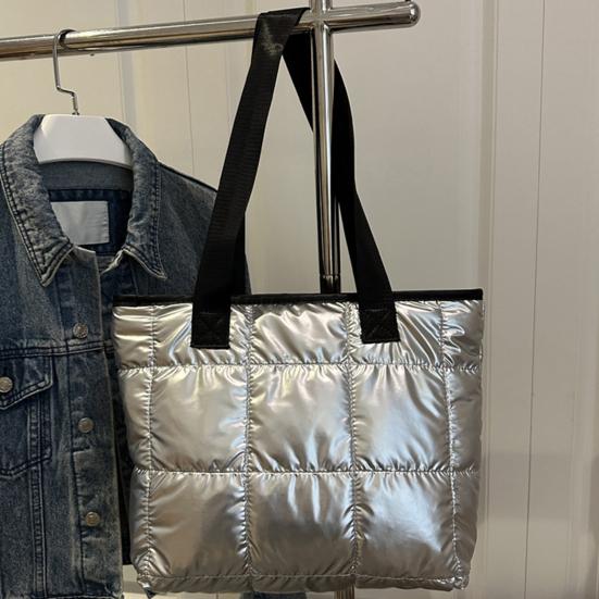 Puffer Tragetasche Damen Gesteppte Schultertasche Glänzende Puffige Handtasche Leichtgewichtige Geldbörse mit Reißverschluss für Arbeit Reisen Fitnessstudio Einkaufen