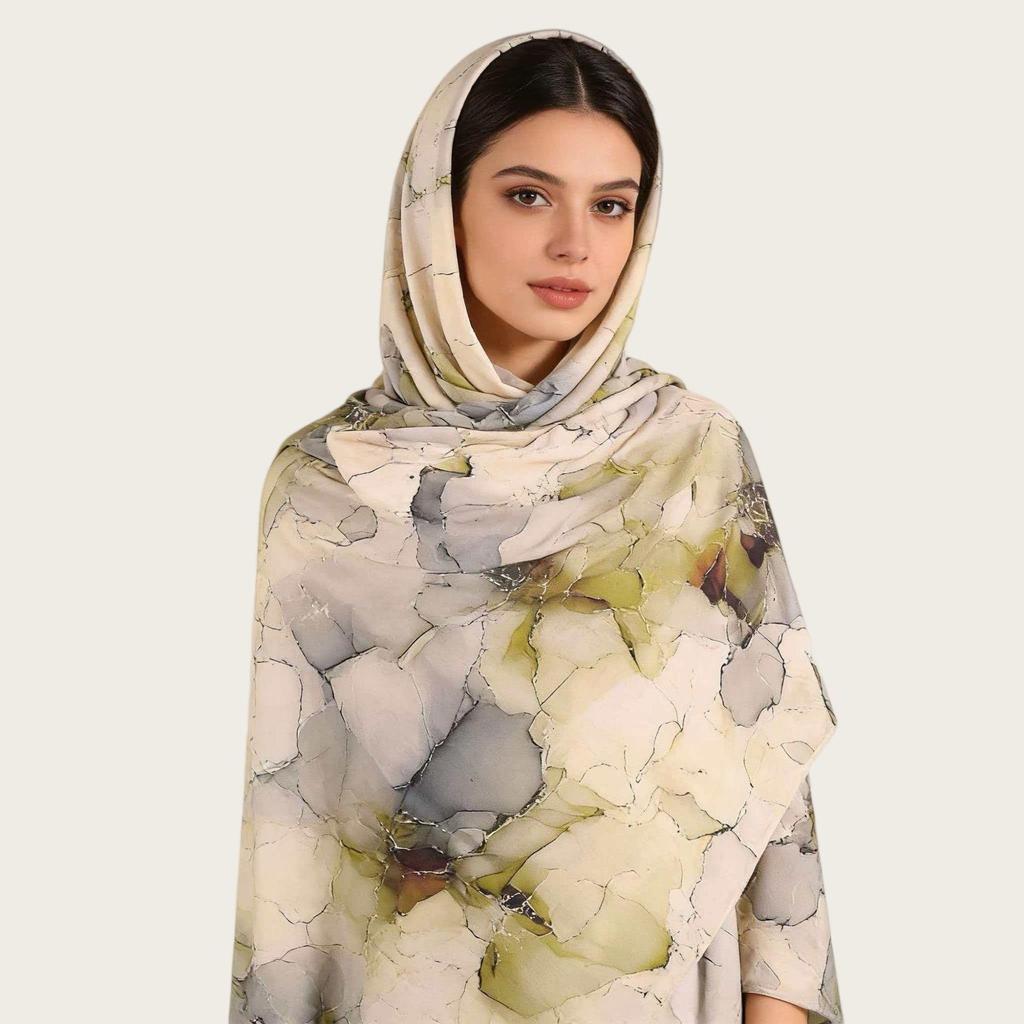 A217 Premium Watercolor Silk-Cotton Long Scarf & Turkish Headscarf