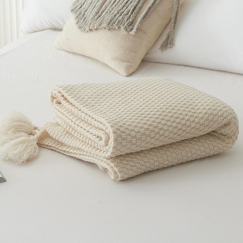 Nordic Knitted Tassel Wool Throw Blanket for Sofa or Office Naps