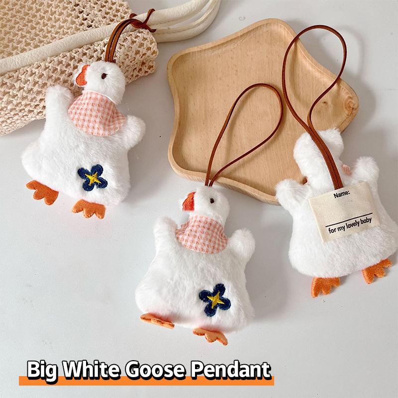 Cute Big White Goose Name Sticker Pendant Cartoon Plush Animal Doll Keychain Anti-Lost Name Tag Charm Bag Hanging Decor