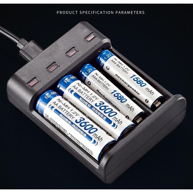 4-Schlitz USB-Ladegerät für AA/AAA wiederaufladbare Batterien Unabhängiges Laden ohne Batterie
