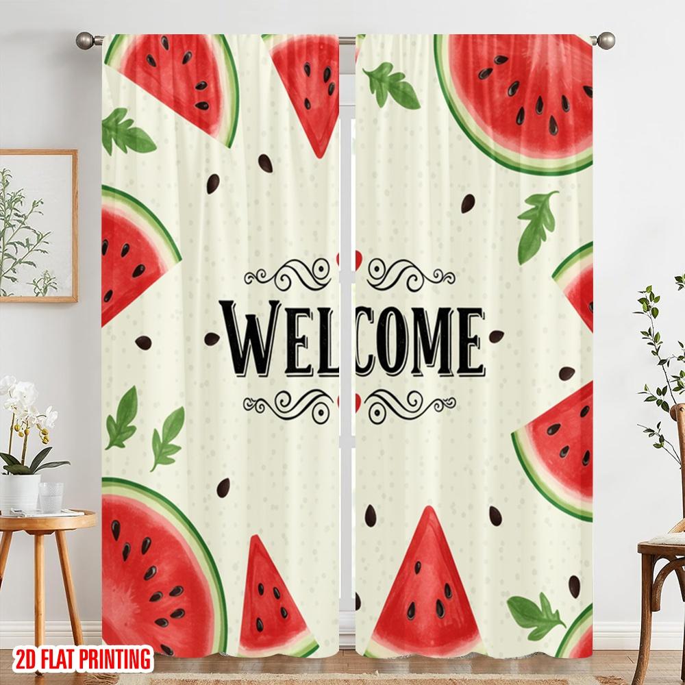2pcs 2D Flat Printing Party Curtains Welcome Watermelon Summer Party 100% Polyester Fabric Without Electricity Holiday
