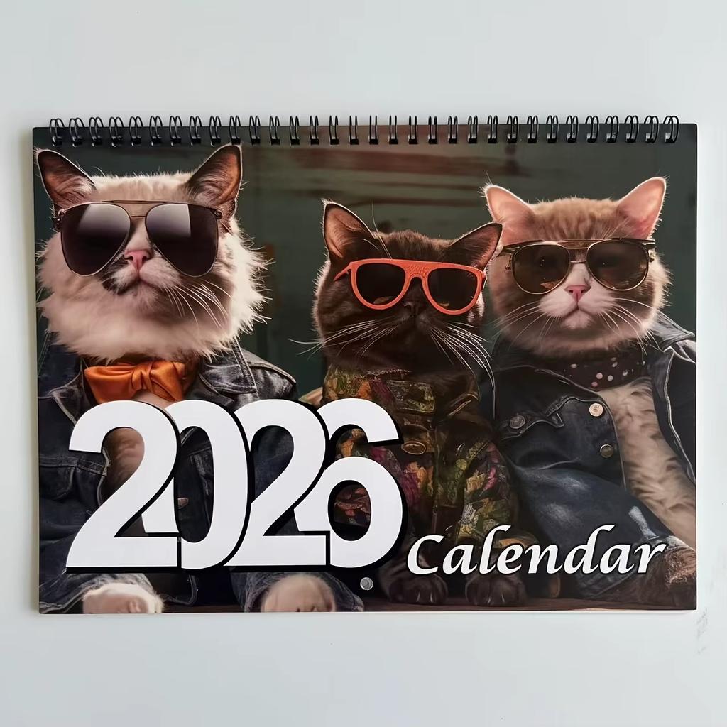 New 2026 Cat Calendar Funny Cats Design 12-Month Daily Weekly Monthly Planner Agenda Organizer Home Decor Hangable Wall Calendar