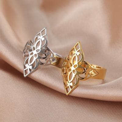 COOLTIME Celtics Knot Flower of Life Ring for Women Stainless Steel Filigree Flower Adjustable Rings Jewelry Couple Gift