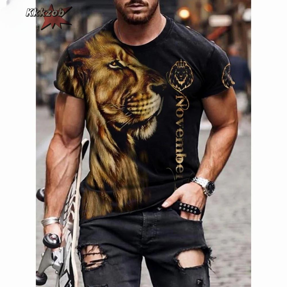 Fierce Tiger Animal Pattern Men's T-Shirts Short Sleeve 3D Animal Printed Trend Street Tee Oversized T Shirt Men Clothing Tops