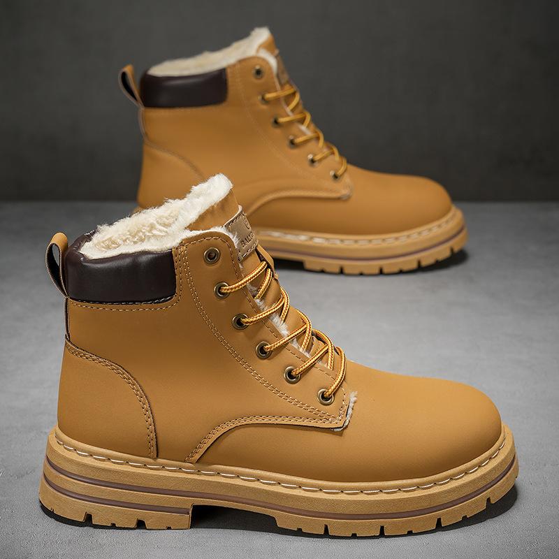 Winter Men's Cotton Shoes Waterproof Martin Boots High Top with Thick Fleece Warm Snow Boots